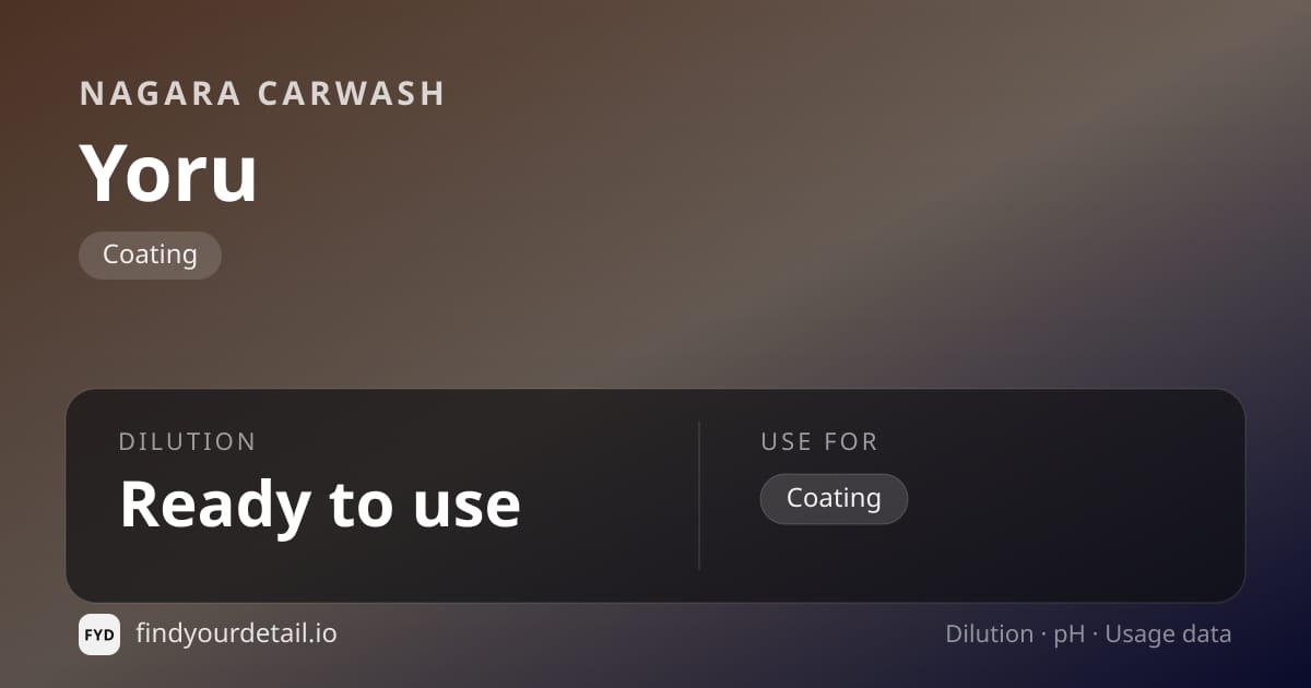 Nagara Carwash Yoru dilution ratio and pH specification chart