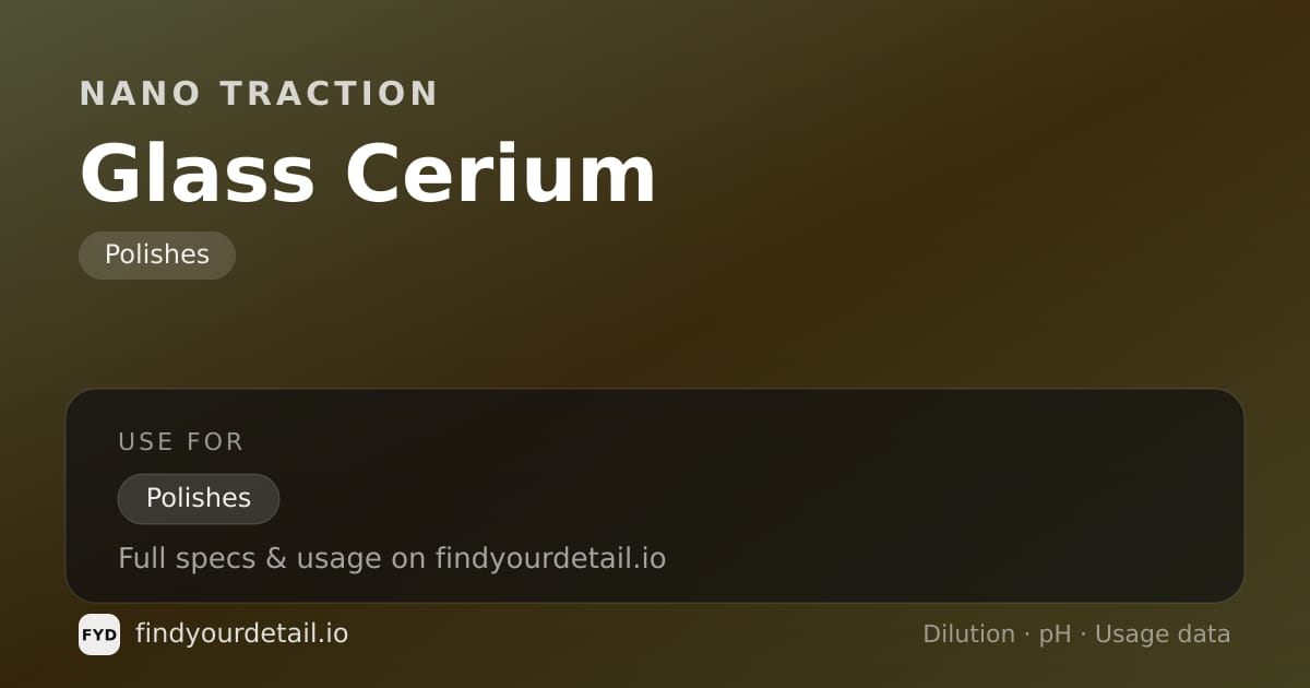 Nano Traction Glass Cerium dilution ratio and pH specification chart
