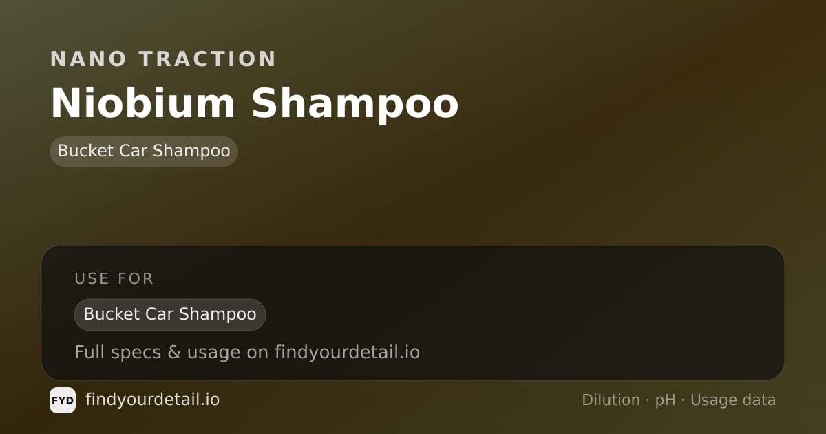 Nano Traction Niobium Shampoo dilution ratio and pH specification chart