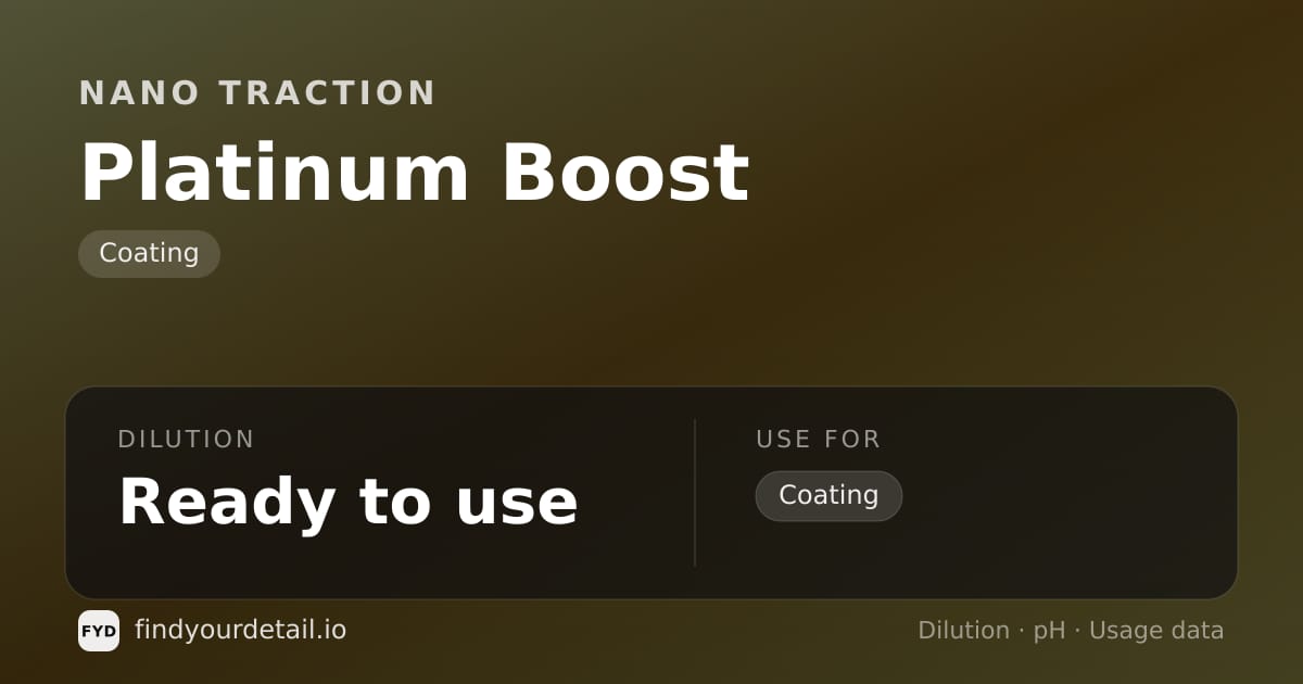 Nano Traction Platinum Boost dilution ratio and pH specification chart