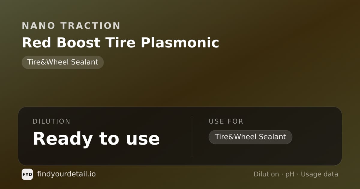 Nano Traction Red Boost Tire Plasmonic dilution ratio and pH specification chart