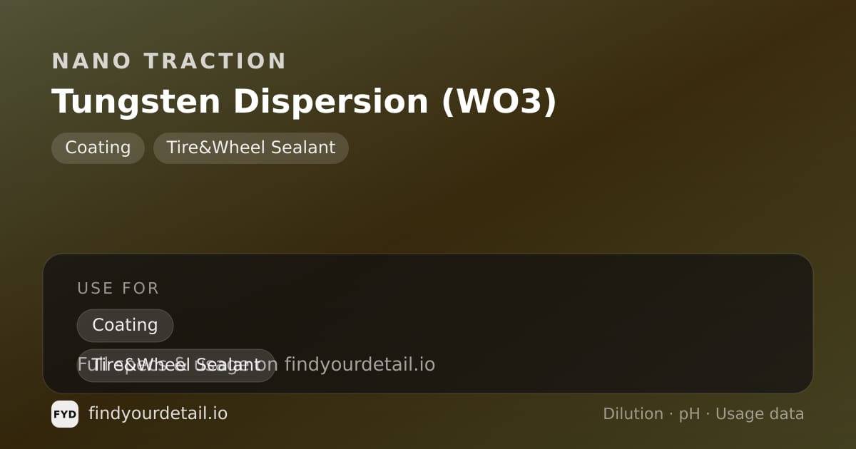Nano Traction Tungsten Dispersion (WO3) dilution ratio and pH specification chart