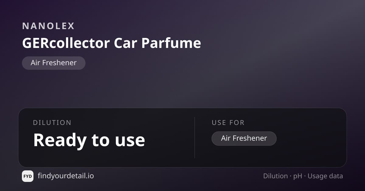 Nanolex GERcollector Car Parfume dilution ratio and pH specification chart