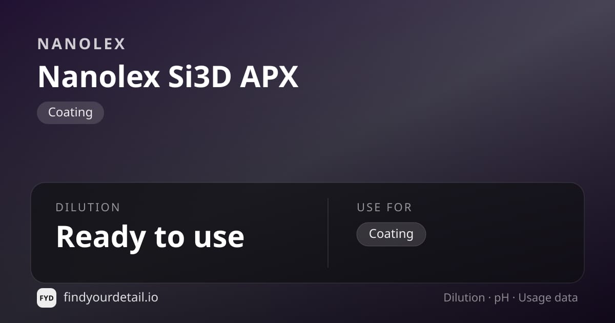 Nanolex 나노렉스 Si3D APX 희석비 pH 스펙 카드