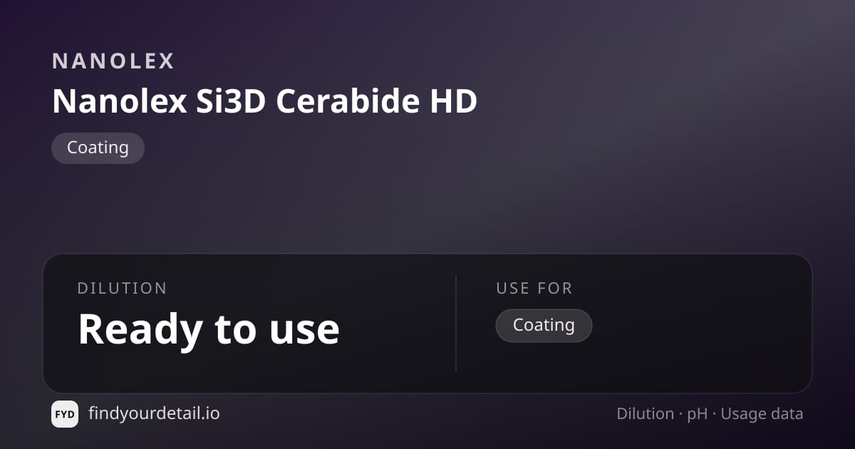 Nanolex 나노렉스 Si3D 세라바이드 HD 희석비 pH 스펙 카드