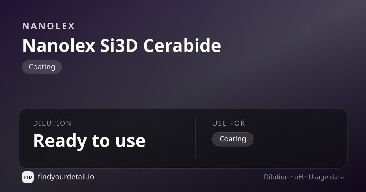 Nanolex 나노렉스 Si3D 세라바이드 희석비 pH 스펙 카드
