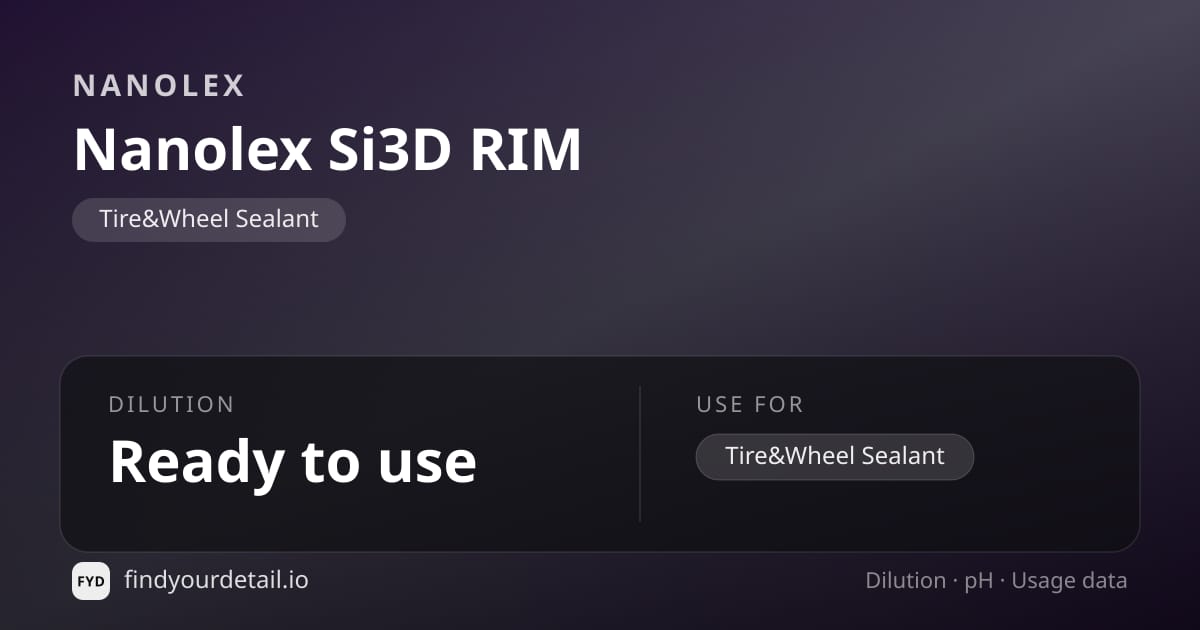 Nanolex 나노렉스 Si3D RIM 희석비 pH 스펙 카드