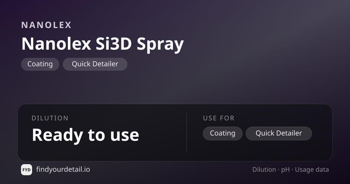 Nanolex 나노렉스 Si3D 스프레이 희석비 pH 스펙 카드