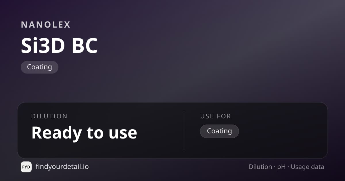 Nanolex Si3D BC 희석비 pH 스펙 카드