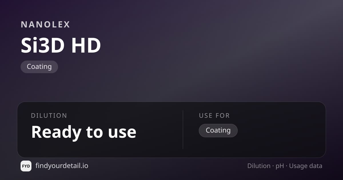 Nanolex Si3D HD 희석비 pH 스펙 카드