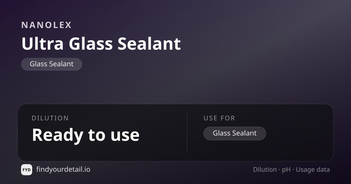 Nanolex 울트라 글라스 실란트 희석비 pH 스펙 카드
