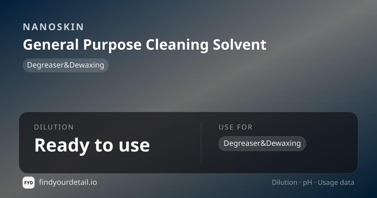 NANOSKIN General Purpose Cleaning Solvent dilution ratio and pH specification chart