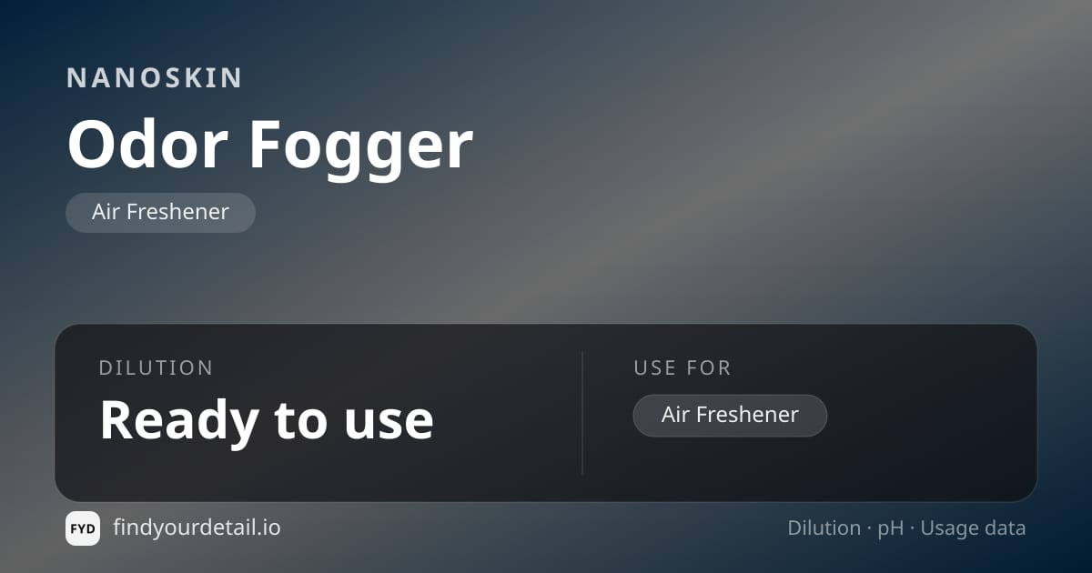 NANOSKIN Odor Fogger dilution ratio and pH specification chart