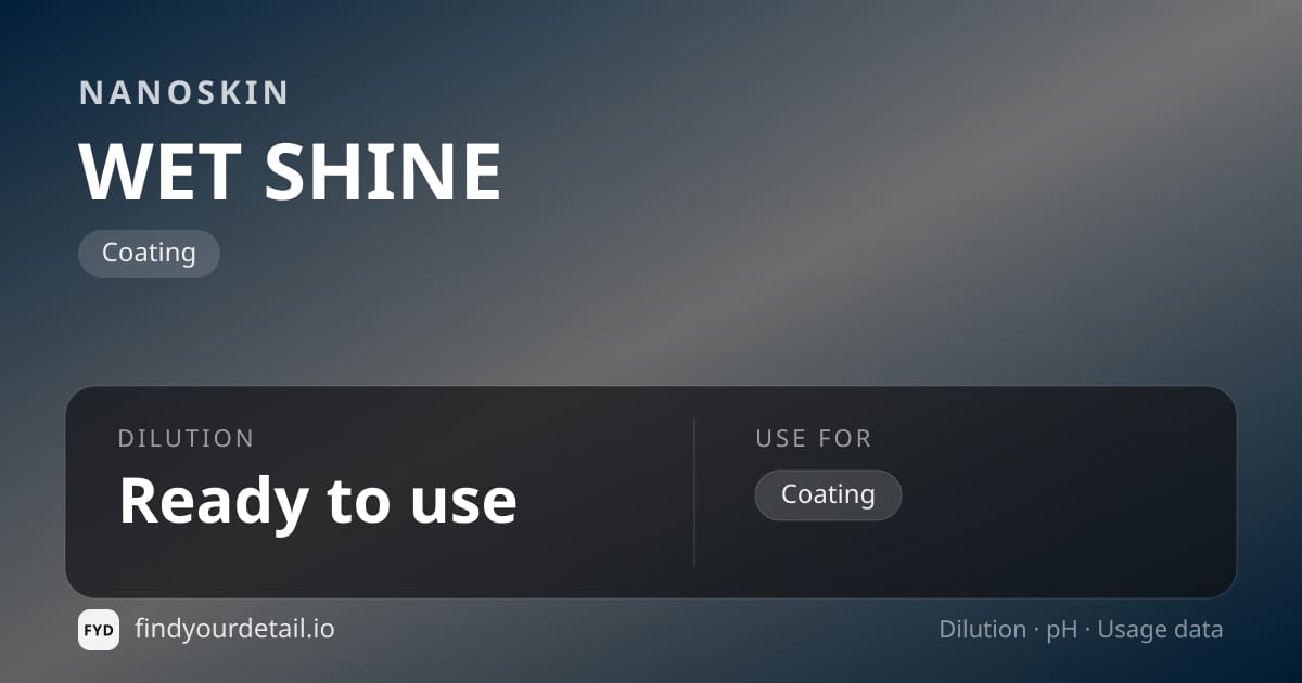 NANOSKIN WET SHINE dilution ratio and pH specification chart