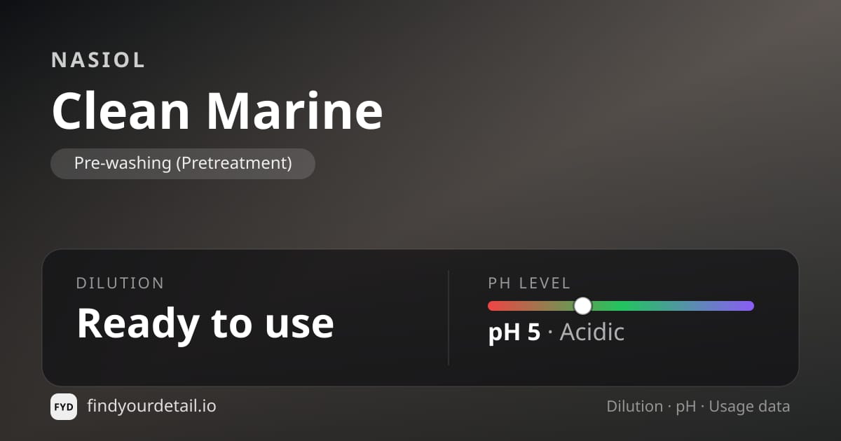 Nasiol Clean Marine dilution ratio and pH specification chart