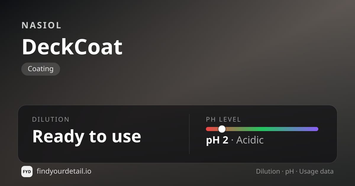 Nasiol DeckCoat dilution ratio and pH specification chart
