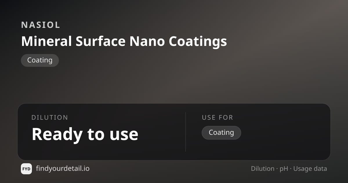 Nasiol Mineral Surface Nano Coatings dilution ratio and pH specification chart