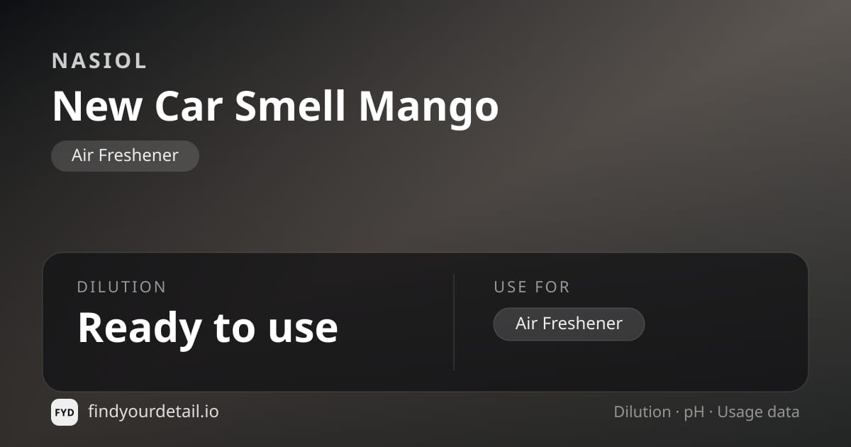Nasiol New Car Smell Mango dilution ratio and pH specification chart