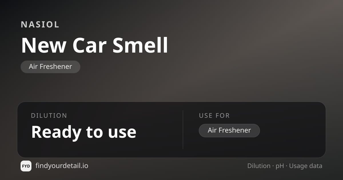 Nasiol New Car Smell dilution ratio and pH specification chart