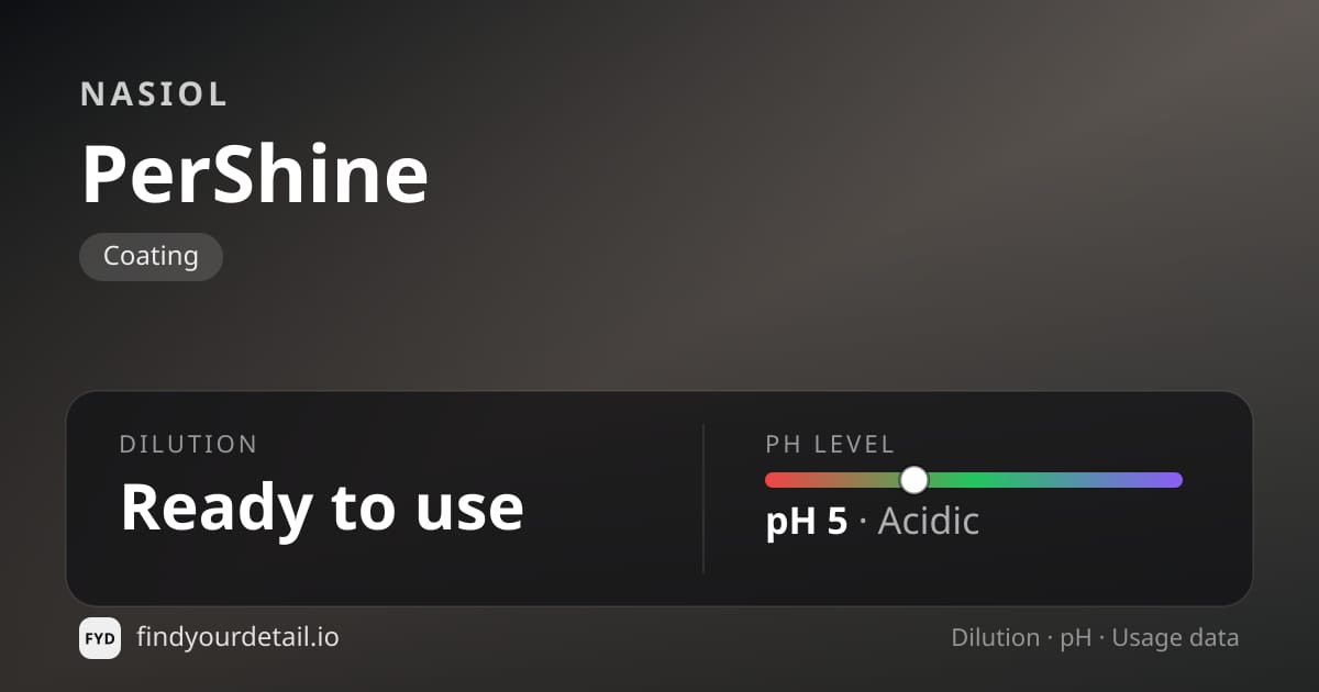 Nasiol PerShine dilution ratio and pH specification chart