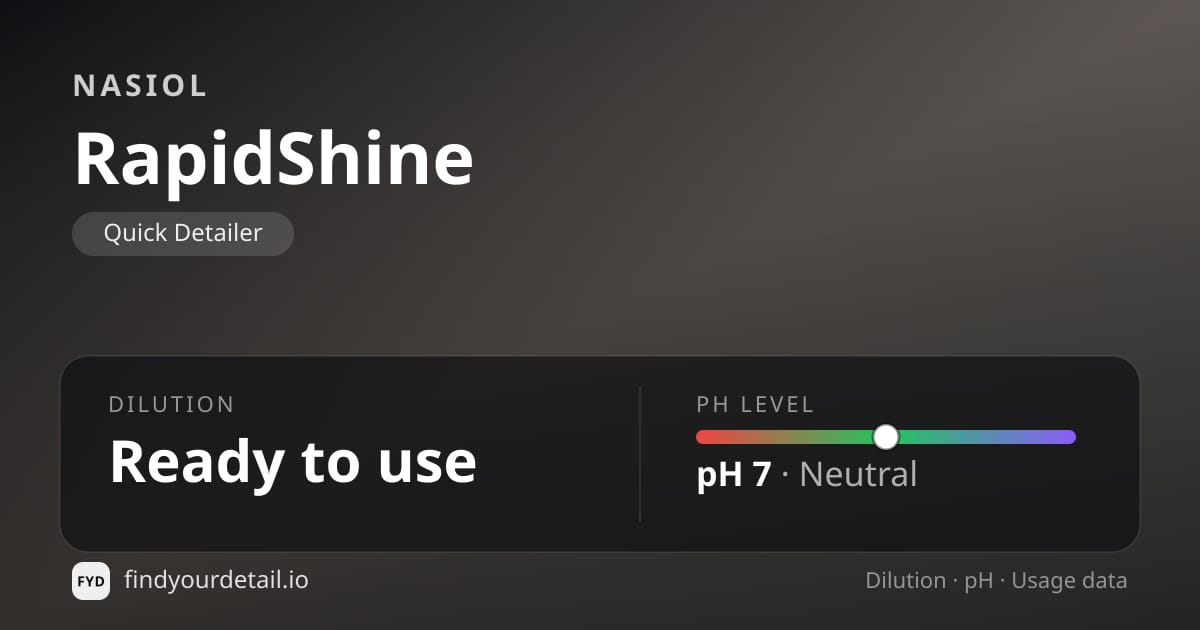 Nasiol RapidShine dilution ratio and pH specification chart
