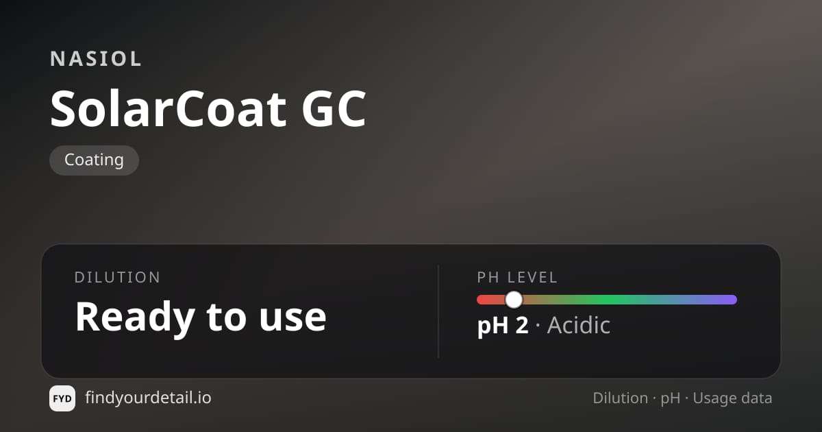 Nasiol SolarCoat GC dilution ratio and pH specification chart