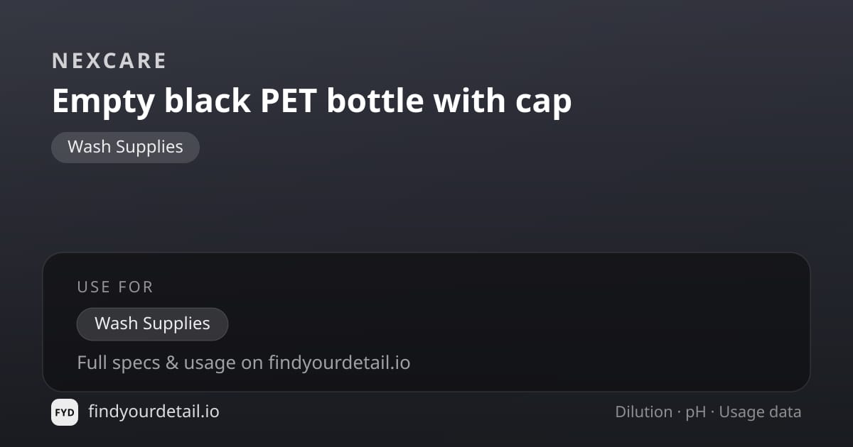 NEXCARE Empty black PET bottle with cap dilution ratio and pH specification chart