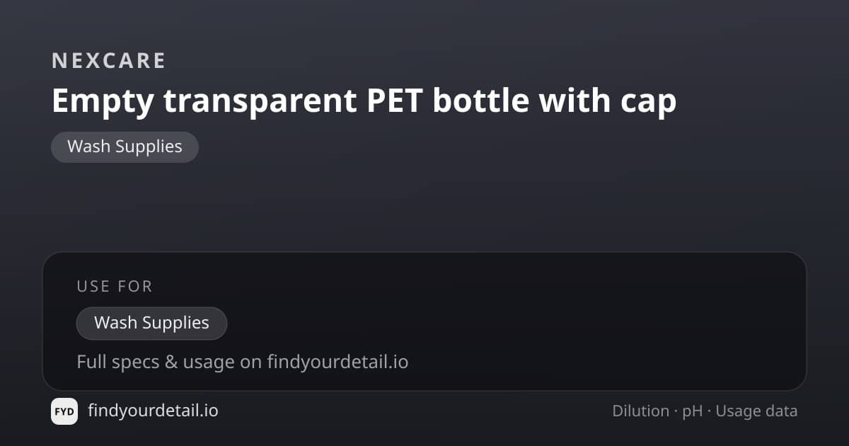 NEXCARE Empty transparent PET bottle with cap dilution ratio and pH specification chart