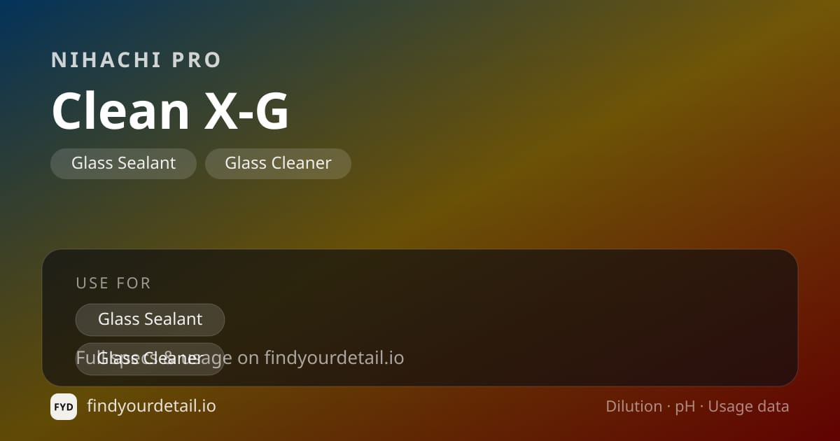 Nihachi Pro Clean X-G dilution ratio and pH specification chart