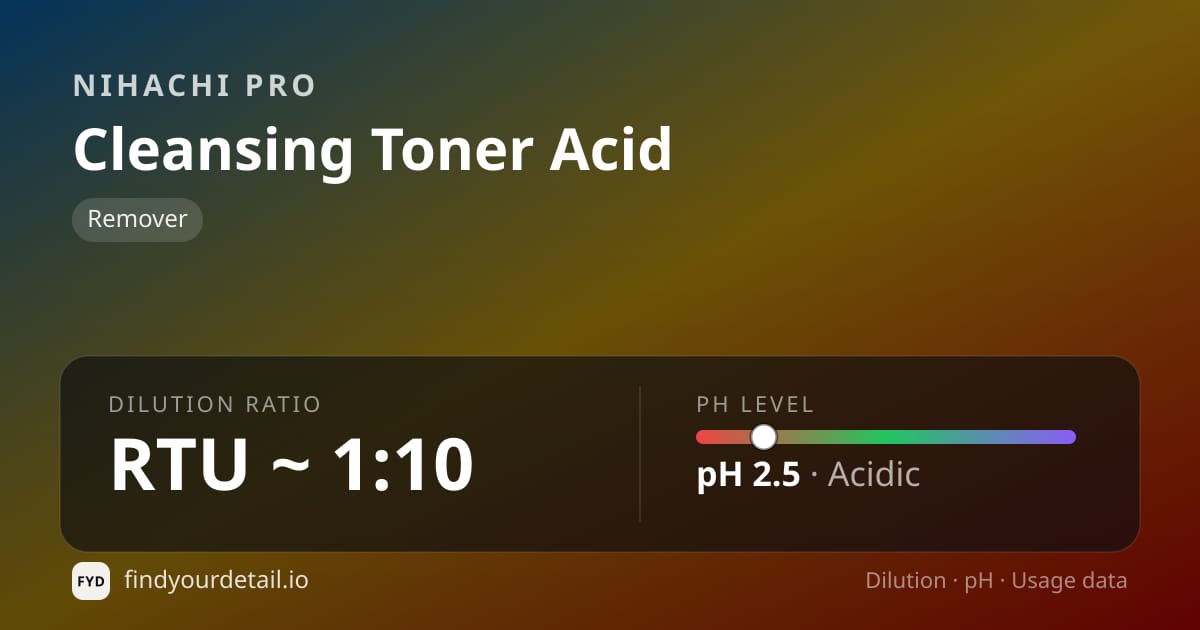 Nihachi Pro Cleansing Toner Acid dilution ratio and pH specification chart