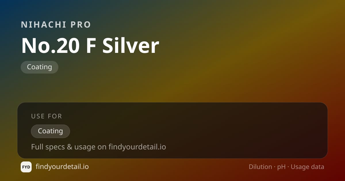 Nihachi Pro No.20 F Silver dilution ratio and pH specification chart