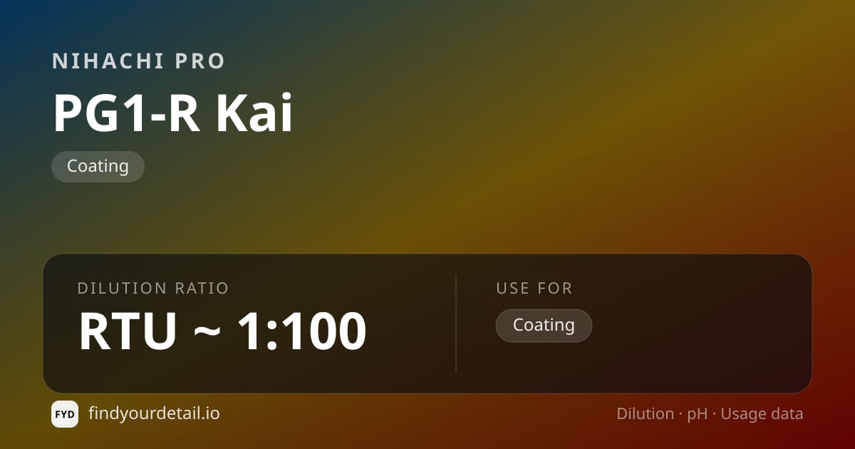 Nihachi Pro PG1-R Kai dilution ratio and pH specification chart