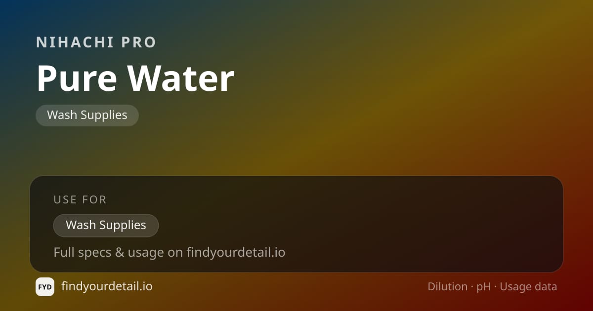 Nihachi Pro Pure Water dilution ratio and pH specification chart