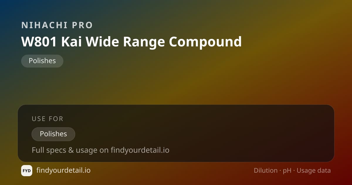 Nihachi Pro W801 Kai Wide Range Compound dilution ratio and pH specification chart