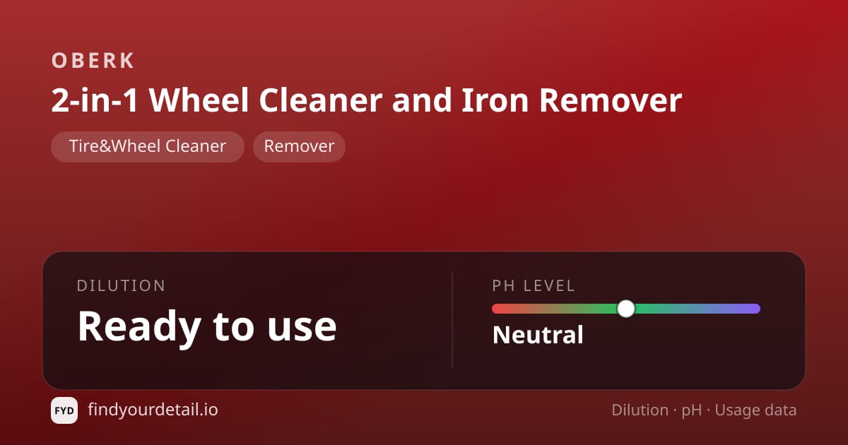 OBERK 2-in-1 Wheel Cleaner and Iron Remover dilution ratio and pH specification chart