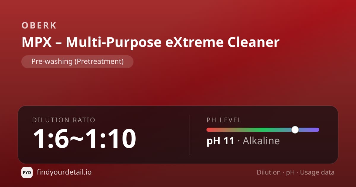 OBERK MPX – Multi-Purpose eXtreme Cleaner dilution ratio and pH specification chart