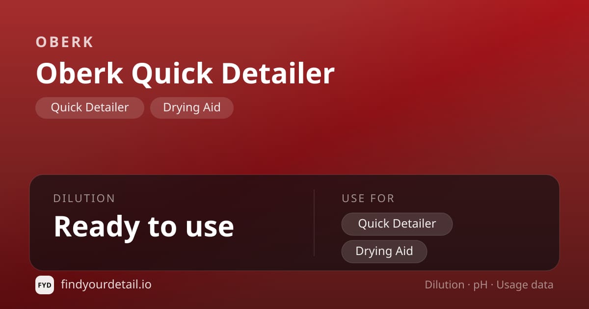OBERK Oberk Quick Detailer dilution ratio and pH specification chart