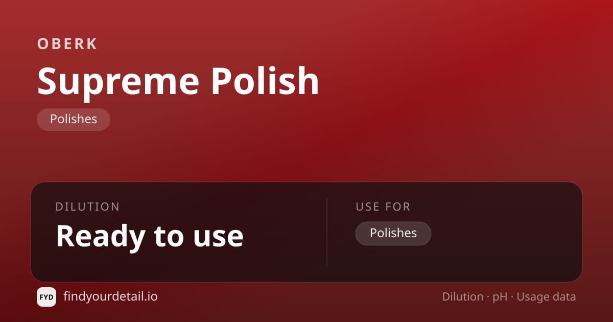 OBERK Supreme Polish dilution ratio and pH specification chart