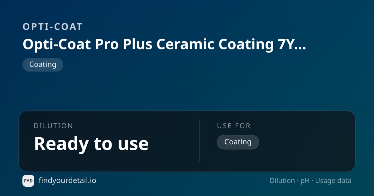 OPTI-COAT 옵티코트 프로 플러스 세라믹 코팅 7년 워런티 팩 희석비 pH 스펙 카드