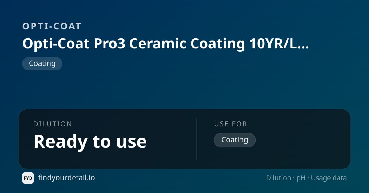 OPTI-COAT 옵티코트 프로3 세라믹 코팅 10년/평생 워런티 팩 희석비 pH 스펙 카드