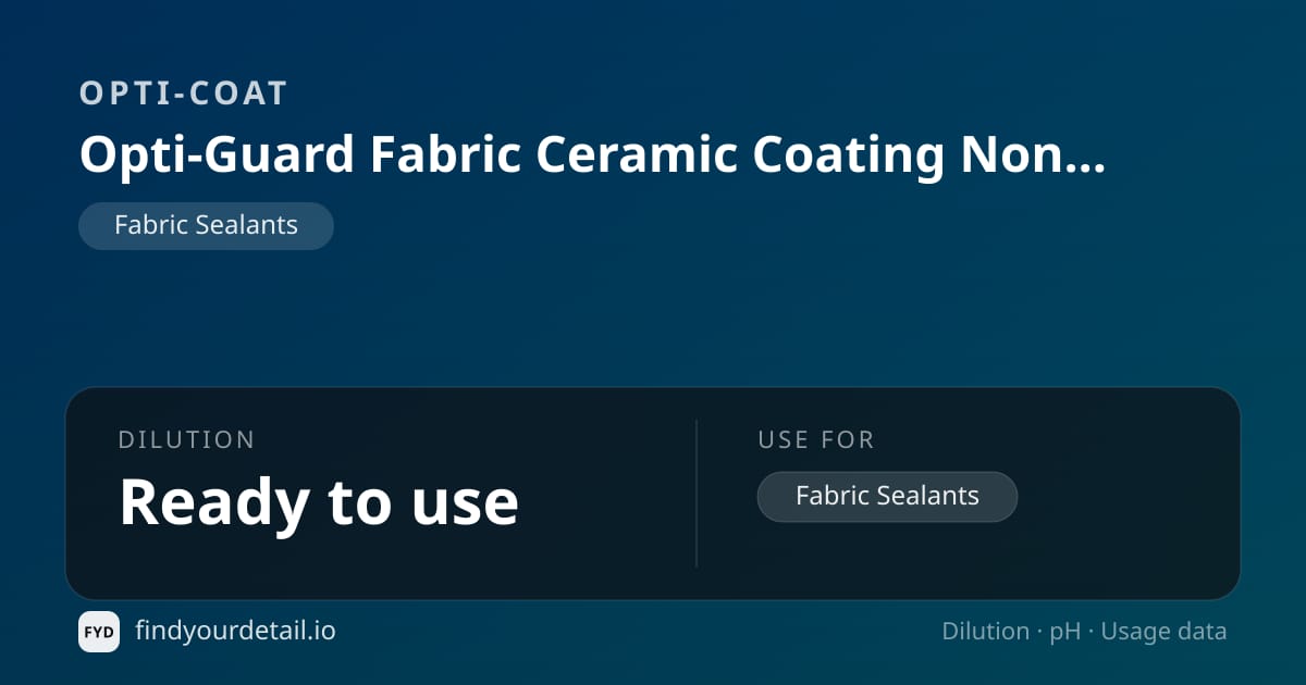 OPTI-COAT 옵티-가드 패브릭 세라믹 코팅 Non-워런티 희석비 pH 스펙 카드