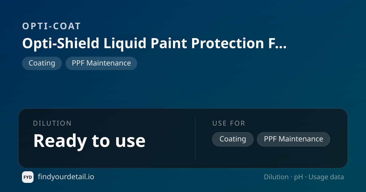 OPTI-COAT 옵티-쉴드 리퀴드 페인트 Protection 필름 희석비 pH 스펙 카드