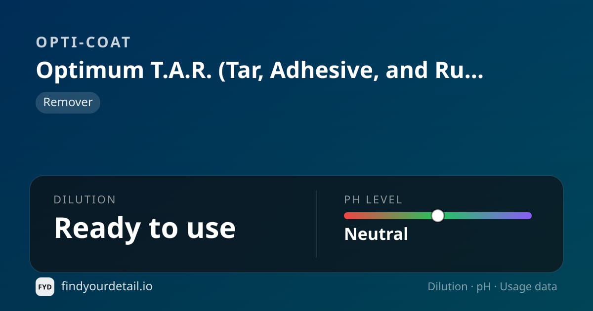 OPTI-COAT 옵티멈 T.A.R. 타르 애드히시브 and 러버 리무버 희석비 pH 스펙 카드