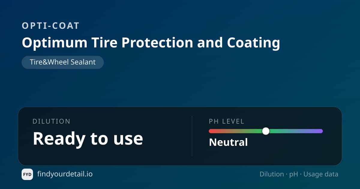 OPTI-COAT 옵티멈 타이어 Protection and 코팅 희석비 pH 스펙 카드