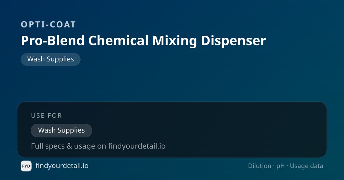 OPTI-COAT 프로-Blend Chemical Mixing 디스펜서 희석비 pH 스펙 카드