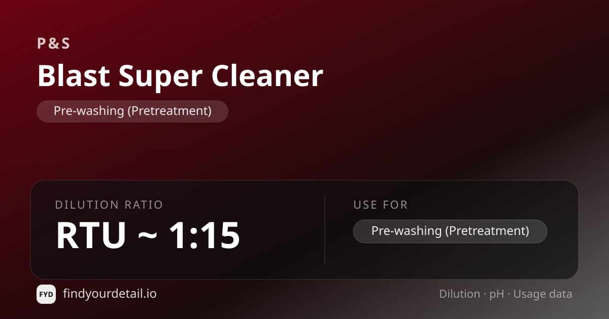 P&S Blast Super Cleaner dilution ratio and pH specification chart