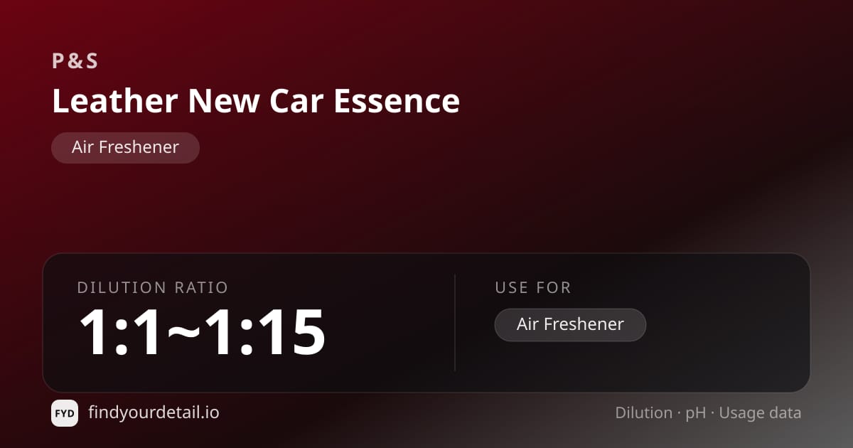 P&S Leather New Car Essence dilution ratio and pH specification chart