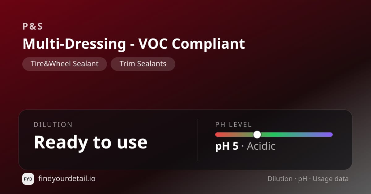 P&S 멀티 드레싱 VOC 컴플라이언트 희석비 pH 스펙 카드