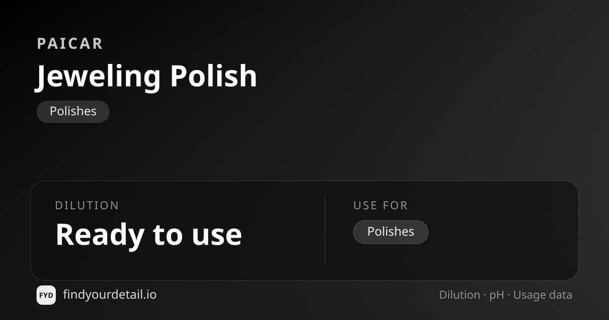 PAICAR Jeweling Polish dilution ratio and pH specification chart