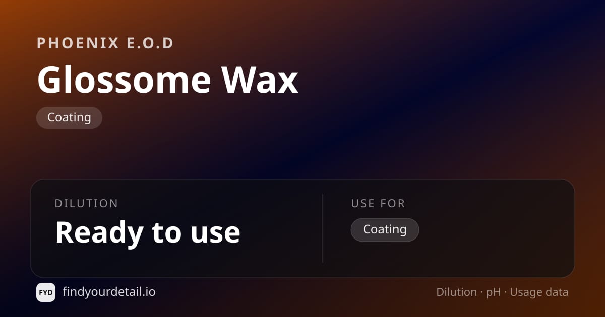 Phoenix E.O.D Glossome Wax dilution ratio and pH specification chart